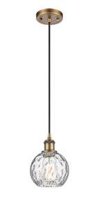Athens Water Glass - 1 Light - 6 inch - Brushed Brass - Cord hung - Mini Pendant (516-1P-BB-G1215-6)