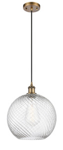 Athens Twisted Swirl - 1 Light - 12 inch - Brushed Brass - Cord hung - Mini Pendant (516-1P-BB-G1214-12)