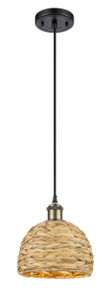 Woven Rattan - 1 Light - 8 inch - Black Antique Brass - Mini Pendant (516-1P-BAB-RBD-8-NAT)