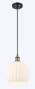 White Venetian - 1 Light - 10 inch - Black Antique Brass - Cord Hung - Mini Pendant (516-1P-BAB-G1217-10WV)