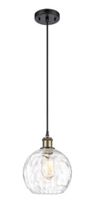 Athens Water Glass - 1 Light - 8 inch - Black Antique Brass - Cord hung - Mini Pendant (516-1P-BAB-G1215-8-LED)
