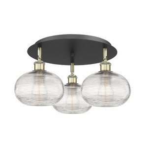 Ithaca - 3 Light - 20 inch - Black Antique Brass - Flush Mount (516-3C-BAB-G555-8CL)