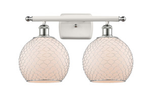 Farmhouse Chicken Wire - 2 Light - 18 inch - White Polished Chrome - Bath Vanity Light (516-2W-WPC-G121-8CSN) Farmhouse Chicken Wire - 2 Light - 18 inch - White Polished Chrome - Bath Vanity Light (516-2W-WPC-G121-8CSN)