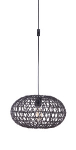 Portable Swag Pendant w/ 16.5"W Rattan Shade in Flat Black (SW2003-FB)