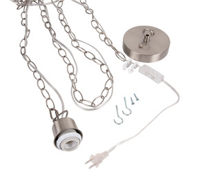 Swag Hardware Kit 15' Silver Cord w/Socket, Chain and Canopy in Brushed Polished Nickel (SW1003-BNK)