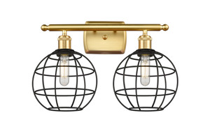 Lake Placid - 2 Light - 18 inch - Satin Gold - Bath Vanity Light (516-2W-SG-CE-8-BK) Lake Placid - 2 Light - 18 inch - Satin Gold - Bath Vanity Light (516-2W-SG-CE-8-BK)