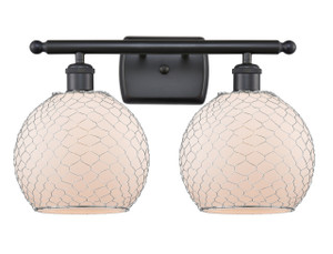 Farmhouse Chicken Wire - 2 Light - 18 inch - Matte Black - Bath Vanity Light (516-2W-BK-G121-8CSN)
