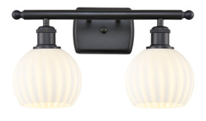 White Venetian - 2 Light - 16 inch - Matte Black - Bath Vanity Light (516-2W-BK-G1217-6WV)