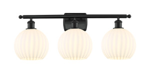 White Venetian - 3 Light - 28 inch - Matte Black - Bath Vanity Light (516-3W-BK-G1217-8WV)