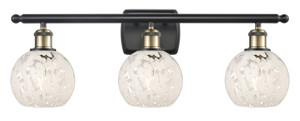 White Mouchette - 3 Light - 26 inch - Black Antique Brass - Bath Vanity Light (516-3W-BAB-G1216-6WM)