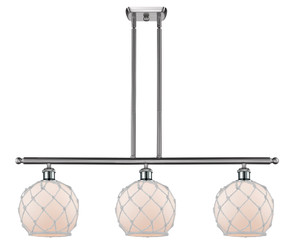 Farmhouse Rope - 3 Light - 36 inch - Brushed Satin Nickel - Cord hung - Island Light (516-3I-SN-G121-8RW-LED)