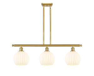 White Venetian - 3 Light - 36 inch - Satin Gold - Stem Hung - Island Light (516-3I-SG-G1217-8WV)