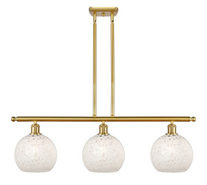 White Mouchette - 3 Light - 36 inch - Satin Gold - Stem Hung - Island Light (516-3I-SG-G1216-8WM)