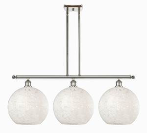 White Mouchette - 3 Light - 39 inch - Polished Nickel - Stem Hung - Island Light (516-3I-PN-G1216-12WM)