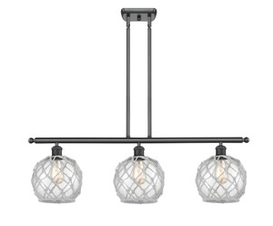 Farmhouse Rope - 3 Light - 36 inch - Matte Black - Cord hung - Island Light (516-3I-BK-G122-8RW)