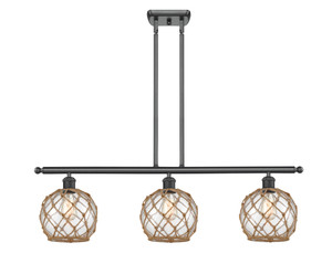 Farmhouse Rope - 3 Light - 36 inch - Matte Black - Cord hung - Island Light (516-3I-BK-G122-8RB-LED)