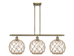Farmhouse Rope - 3 Light - 37 inch - Antique Brass - Cord hung - Island Light (516-3I-AB-G122-10RB)