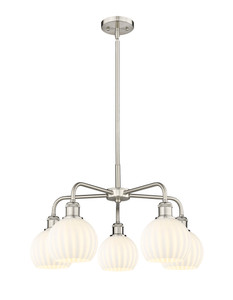 White Venetian - 5 Light - 24 inch - Satin Nickel - Chandelier (516-5CR-SN-G1217-6WV)