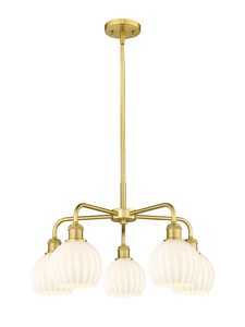 White Venetian - 5 Light - 24 inch - Satin Gold - Chandelier (516-5CR-SG-G1217-6WV)