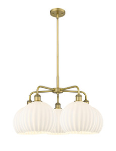 White Venetian - 5 Light - 28 inch - Brushed Brass - Chandelier (516-5CR-BB-G1217-10WV)