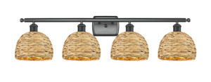 Woven Rattan - 4 Light - 38 inch - Matte Black - Bath Vanity Light (516-4W-BK-RBD-8-NAT)