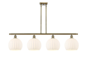 White Venetian - 4 Light - 48 inch - Antique Brass - Stem Hung - Island Light (516-4I-AB-G1217-10WV)