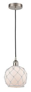Farmhouse Rope - 1 Light - 8 inch - Brushed Satin Nickel - Cord hung - Mini Pendant (616-1P-SN-G121-8RW-LED)
