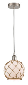 Farmhouse Rope - 1 Light - 8 inch - Brushed Satin Nickel - Cord hung - Mini Pendant (616-1P-SN-G121-8RB-LED)