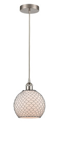 Farmhouse Chicken Wire - 1 Light - 8 inch - Brushed Satin Nickel - Cord hung - Mini Pendant (616-1P-SN-G121-8CBK)