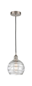Athens Deco Swirl - 1 Light - 8 inch - Brushed Satin Nickel - Cord hung - Mini Pendant (616-1P-SN-G1213-8-LED)