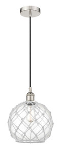 Farmhouse Rope - 1 Light - 10 inch - Polished Nickel - Cord hung - Mini Pendant (616-1P-PN-G122-10RW)