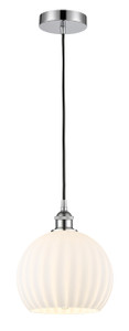 White Venetian - 1 Light - 10 inch - Polished Chrome - Cord Hung - Mini Pendant (616-1P-PC-G1217-10WV)