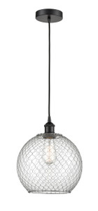 Farmhouse Chicken Wire - 1 Light - 10 inch - Matte Black - Cord hung - Mini Pendant (616-1P-BK-G122-10CSN)