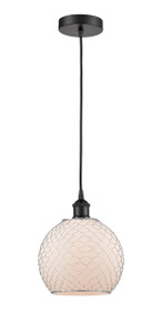 Farmhouse Chicken Wire - 1 Light - 8 inch - Matte Black - Cord hung - Mini Pendant (616-1P-BK-G121-8CSN)