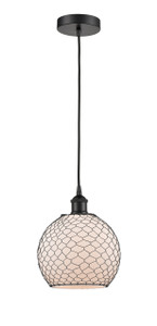 Farmhouse Chicken Wire - 1 Light - 8 inch - Matte Black - Cord hung - Mini Pendant (616-1P-BK-G121-8CBK)