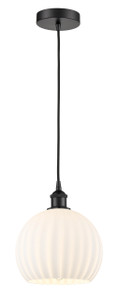 White Venetian - 1 Light - 10 inch - Matte Black - Cord Hung - Mini Pendant (616-1P-BK-G1217-10WV)