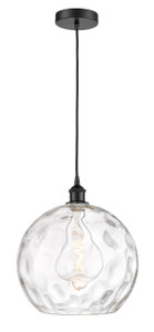 Athens Water Glass - 1 Light - 13 inch - Matte Black - Cord hung - Pendant (616-1P-BK-G1215-14-LED)