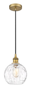 Athens Water Glass - 1 Light - 8 inch - Brushed Brass - Cord hung - Mini Pendant (616-1P-BB-G1215-8)