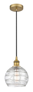 Athens Deco Swirl - 1 Light - 8 inch - Brushed Brass - Cord hung - Mini Pendant (616-1P-BB-G1213-8-LED)