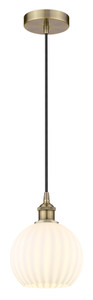 White Venetian - 1 Light - 8 inch - Antique Brass - Cord Hung - Mini Pendant (616-1P-AB-G1217-8WV)
