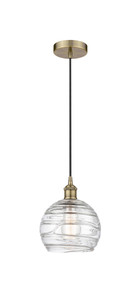 Athens Deco Swirl - 1 Light - 8 inch - Antique Brass - Cord hung - Mini Pendant (616-1P-AB-G1213-8-LED)