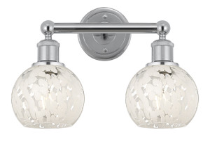 White Mouchette - 2 Light - 15 inch - Polished Chrome - Bath Vanity Light (616-2W-PC-G1216-6WM)