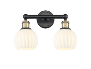 White Venetian - 2 Light - 15 inch - Black Antique Brass - Bath Vanity Light (616-2W-BAB-G1217-6WV)