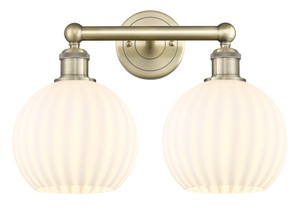 White Venetian - 2 Light - 17 inch - Antique Brass - Bath Vanity Light (616-2W-AB-G1217-8WV)