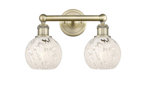 White Mouchette - 2 Light - 15 inch - Antique Brass - Bath Vanity Light (616-2W-AB-G1216-6WM)