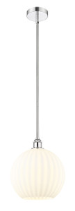 White Venetian - 1 Light - 12 inch - Polished Chrome - Stem Hung - Mini Pendant (616-1S-PC-G1217-12WV)