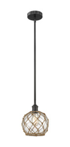 Farmhouse Rope - 1 Light - 8 inch - Matte Black - Cord hung - Mini Pendant (616-1S-BK-G122-8RB-LED)