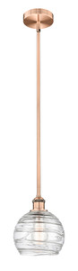 Athens Deco Swirl - 1 Light - 8 inch - Antique Copper - Cord hung - Mini Pendant (616-1S-AC-G1213-8-LED)