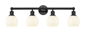 White Venetian - 4 Light - 33 inch - Matte Black - Bath Vanity Light (616-4W-BK-G1217-6WV)