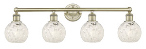 White Mouchette - 4 Light - 33 inch - Antique Brass - Bath Vanity Light (616-4W-AB-G1216-6WM)